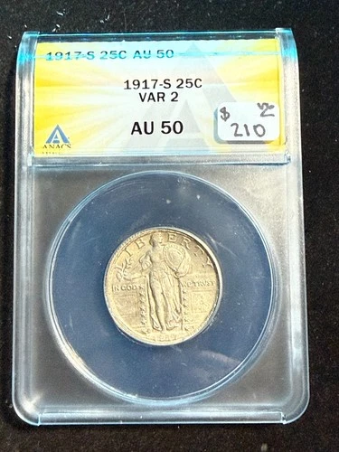 1917 S STANDING LIBERTY QUARTER  VARIETY 2 ANACS AU 50