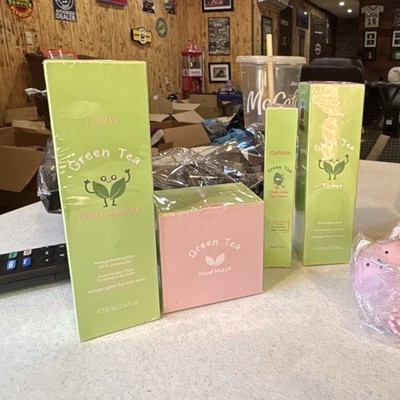 FENYI Green Tea Skin Care Set Cleanser Toner Mud Mask Triple-Roller Eye Cream
