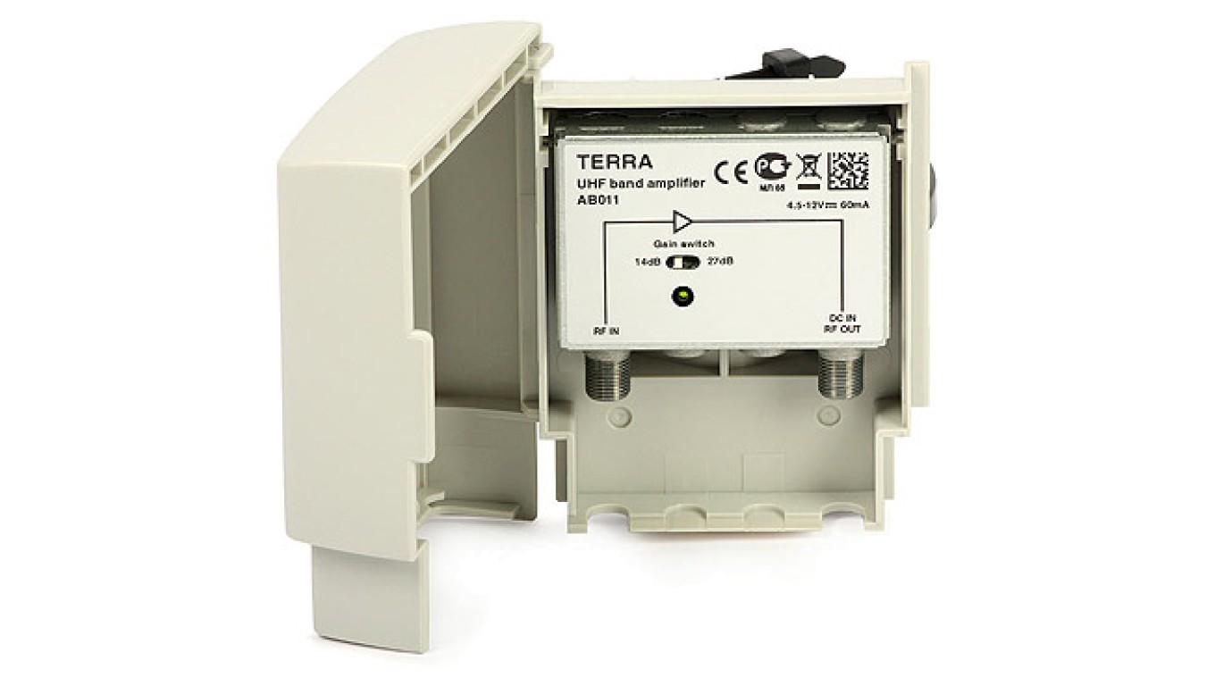 5902887070815 Wzmacniacz masztowy DVB-T UHF AB011 Terra 27 дБ постоянного тока 5 В12 В ДИПОЛЬНЫЙ 8790₽