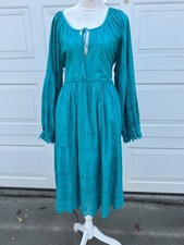 Tolani Eyelet Midi Dress Tunic Sundress  Blue Puff Sleeve Embroidered Boho XL