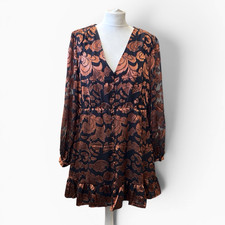 Joe Browns Burnt Floral V-neck Long Sleeve Tunic Dress UK 18 (14)