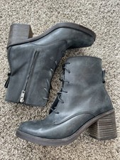 Ugg Women's 7. Oriana Black Oiled Leather Granny Boots Mid Calf Block Heel Boots