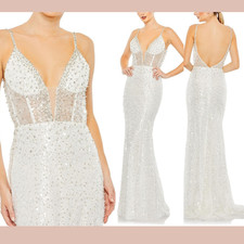 NWT Mac Duggal [ 14 ] 68175 Embellished PlungeNeck Sleeveless Trumpet Gown S1881