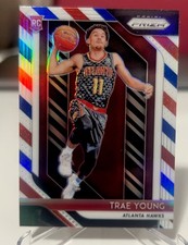 TRAE YOUNG 2018-19 Panini Prizm Basketball RED WHITE & BLUE PRIZM Rookie Card SP. rookie card picture