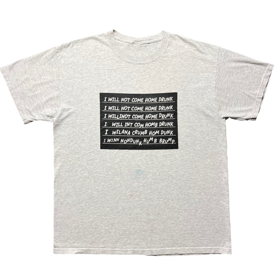 A genuine 90s beer novelty tee with a chalkboard-drunk graphic — the kind of deadpan booze humor that aged into actual cool.