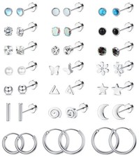21Pairs Surgical Steel Flat Back Earrings Hypoallergenic 20G Screw Back Nap Sta
