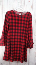 Pixie & Ivy Midi Dress Womens Medium Red Black Plaid Long Sleeve Ruffled