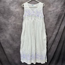 Vintage La Cera White Purple Floral Cotton Nightgown Midi Dress SIze M Cottage
