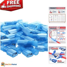 Blue Female Spade Connectors 16-14 AWG, 100 Pack for Safe Electrical Connection