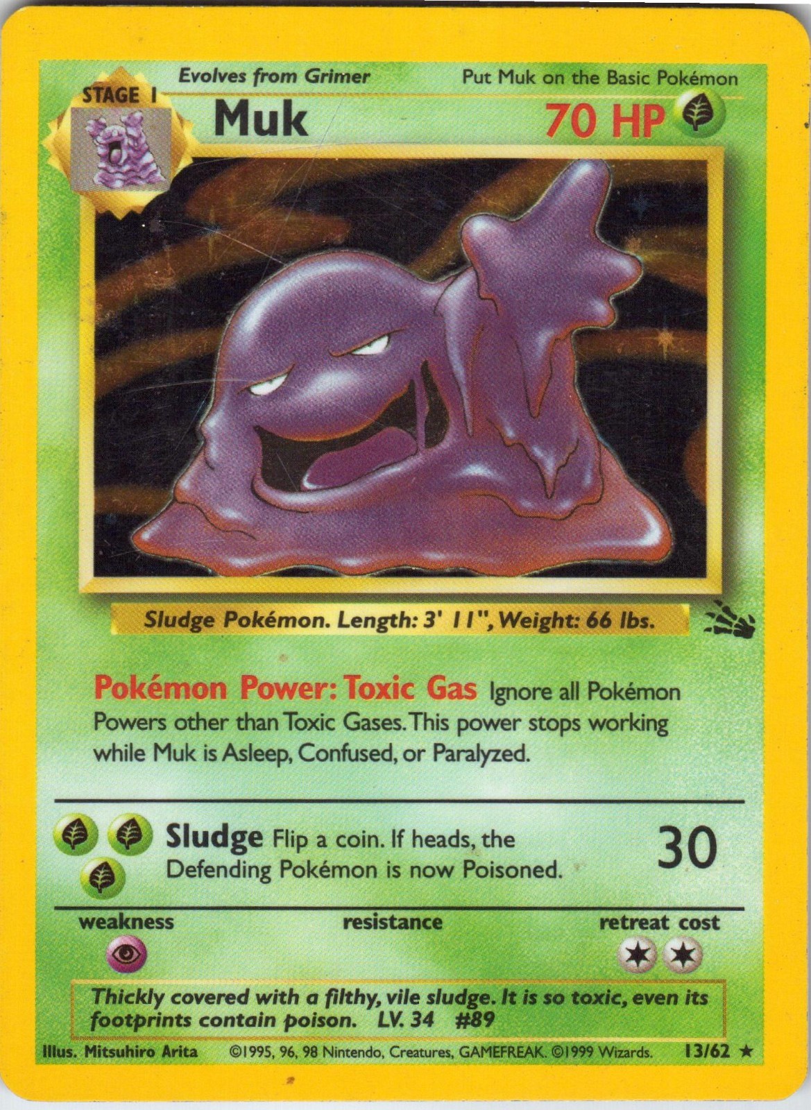 Muk – Pokémon TCG Fossil 13/62 Holo Rare Heavily Played HP