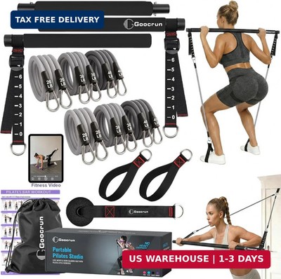 Goocrun Portable Pilates Bar Kit with Resistance Bands for Men and Women - 3 Set
