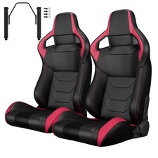 Universal Racing Seats Reclinable Pvc Leather W Red Stitch Pair