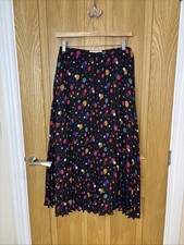 Seasalt Ladies Heatherbank Black spotty pleated midi skirt size Uk 12 Polka Dot
