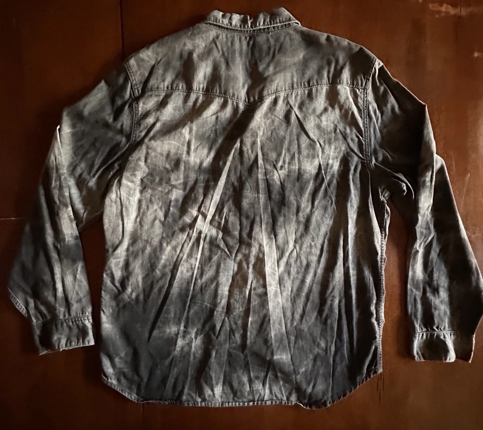 Camisa Guess Para Hombres Abotonada Perla Botón a Presión Algodón Denim Gris Manga Larga XXL Foto 3 de 4