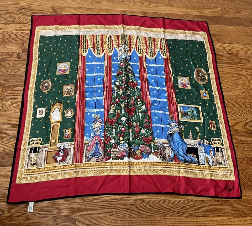 Bufanda Echo For Lord & Tylor 100% Seda Navidad 35x35" Foto 2 de 4