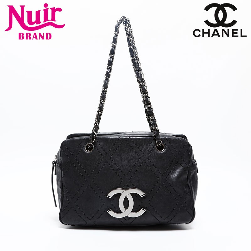 CHANEL 11 Series Wild Stitch Leather Shoulder Bag Black 2006 2008