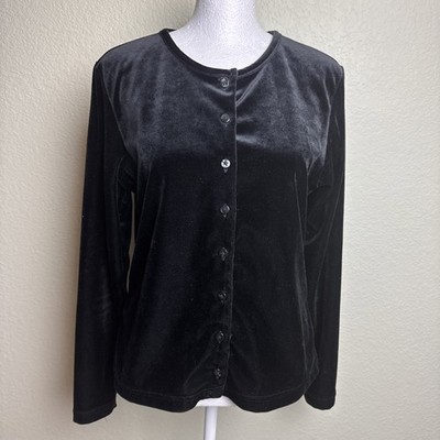 Le Belle Women's Top Size L Long Sleeve Button Front Velvet Black
