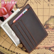 Crazy Horse Leather Short Card Bag Retro Men's Casual Bifold Money Clip Wallet