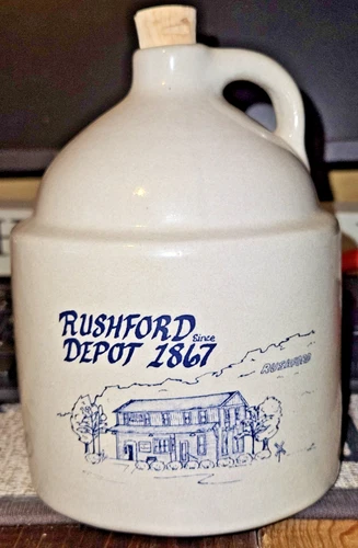 Red Wing Commemorative Jug Bank 1854-2004 Rushford Mn. Depot Sesquicentennial