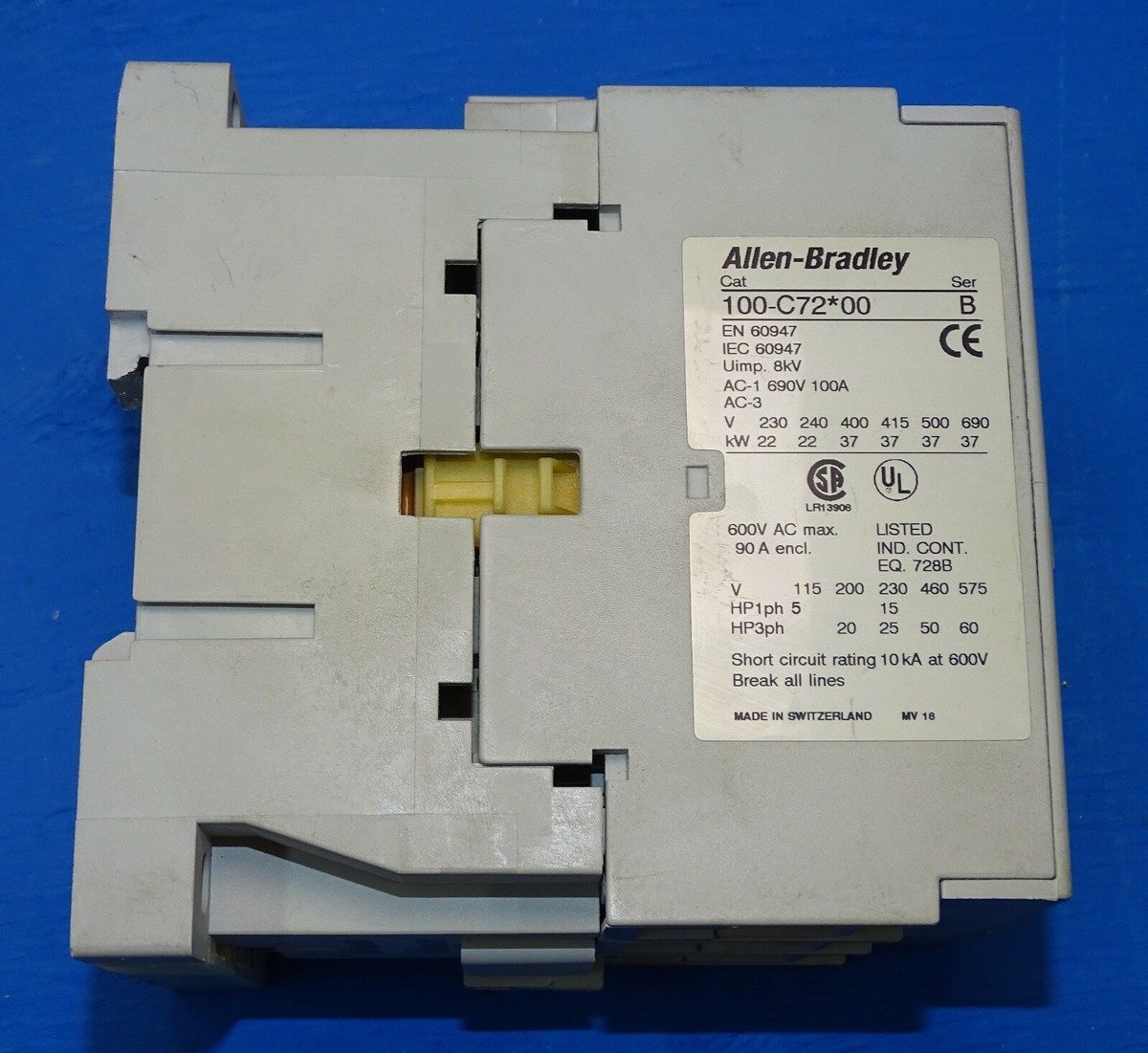 Allen Bradley Contactor, 100-C72*00 Series B, 120 Volt AC Allen Bradley Contactor, 100-C72*00 Series B, 120 Volt AC