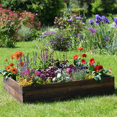 GARDEN LIFE Wooden Raised Garden Planter Treated Fir Wood Flower Herb Vegetable Bed 3 Sizes
