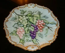 ANTIQUE LIMOGES HAND PAINTED CHARGER PLATE PLATTER TRAY 13" GRAPES DOUBLE GOLD