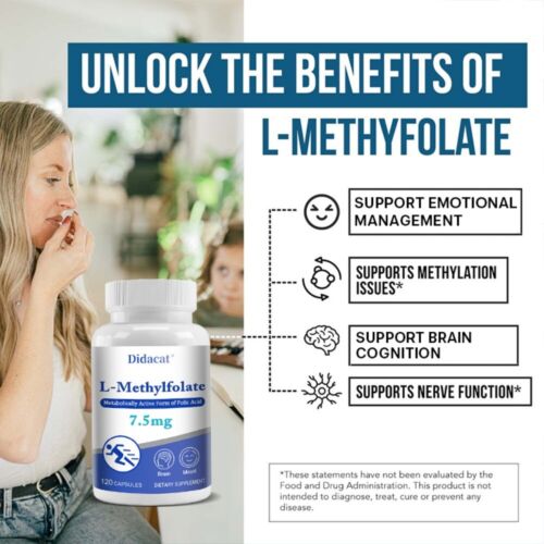 L Methylfolate 7.5 mg 120 Capsules Optimized Activated Folate 5-MTHF Focus Mood - Picture 4 of 9