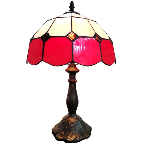 Red Pattern Tiffany Stained Glass Shade Lamp Base Ebay