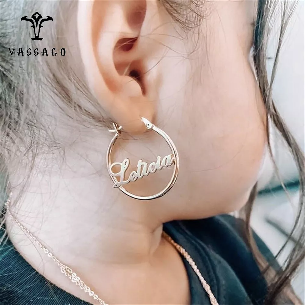 Earring for Kids Custom 30mm Hoop Name Earrings Stainless Steel Jewelry 1  Pair