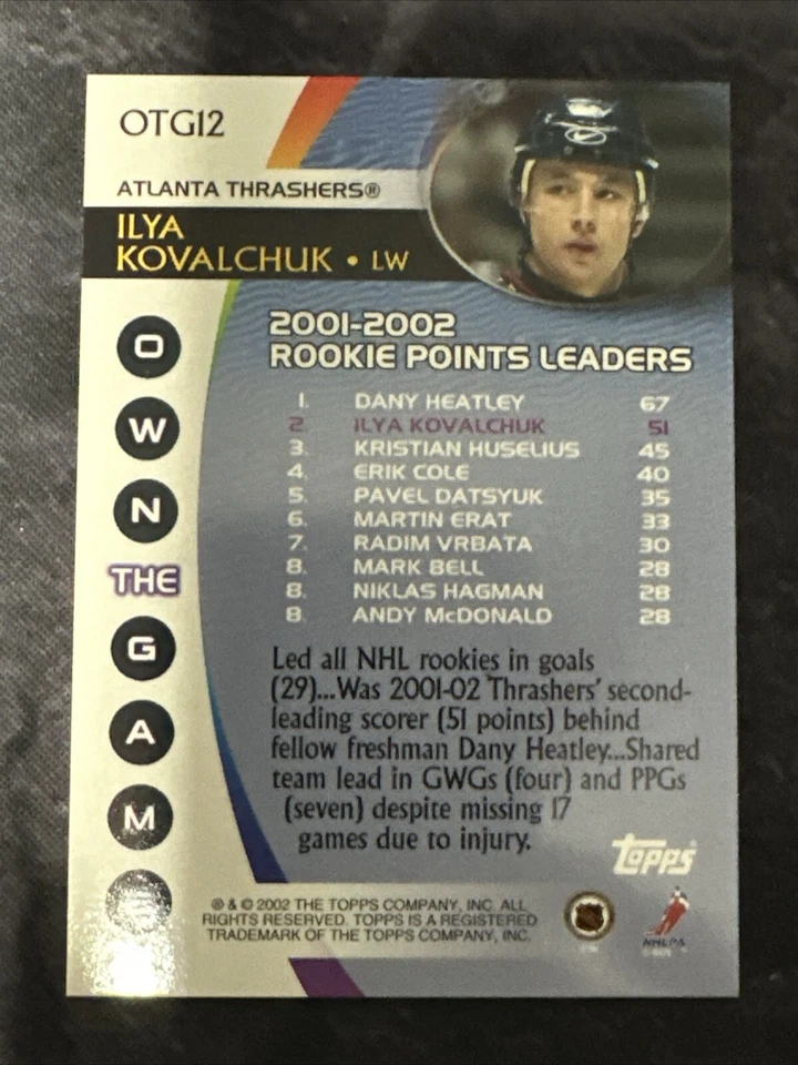 2002-03 Topps Own The Game OTG12 Ilya Kovalchuk Atlanta Thrashers - Image 2 of 2