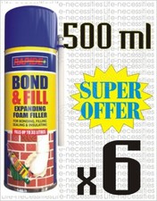 6 X GAP EXPANDING FOAM FILLER PU EXPANSION INSULATION BONDING FILLING 500ML 