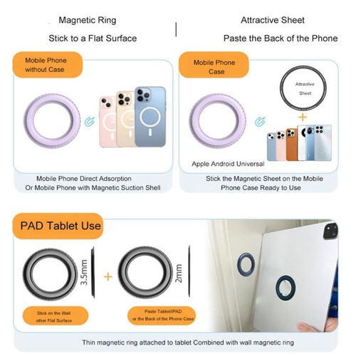 Mount Magnetic Ring Holder Wall Wall Phone Holder for iPhone 14 13 12/MagSafe - Photo 9 sur 16