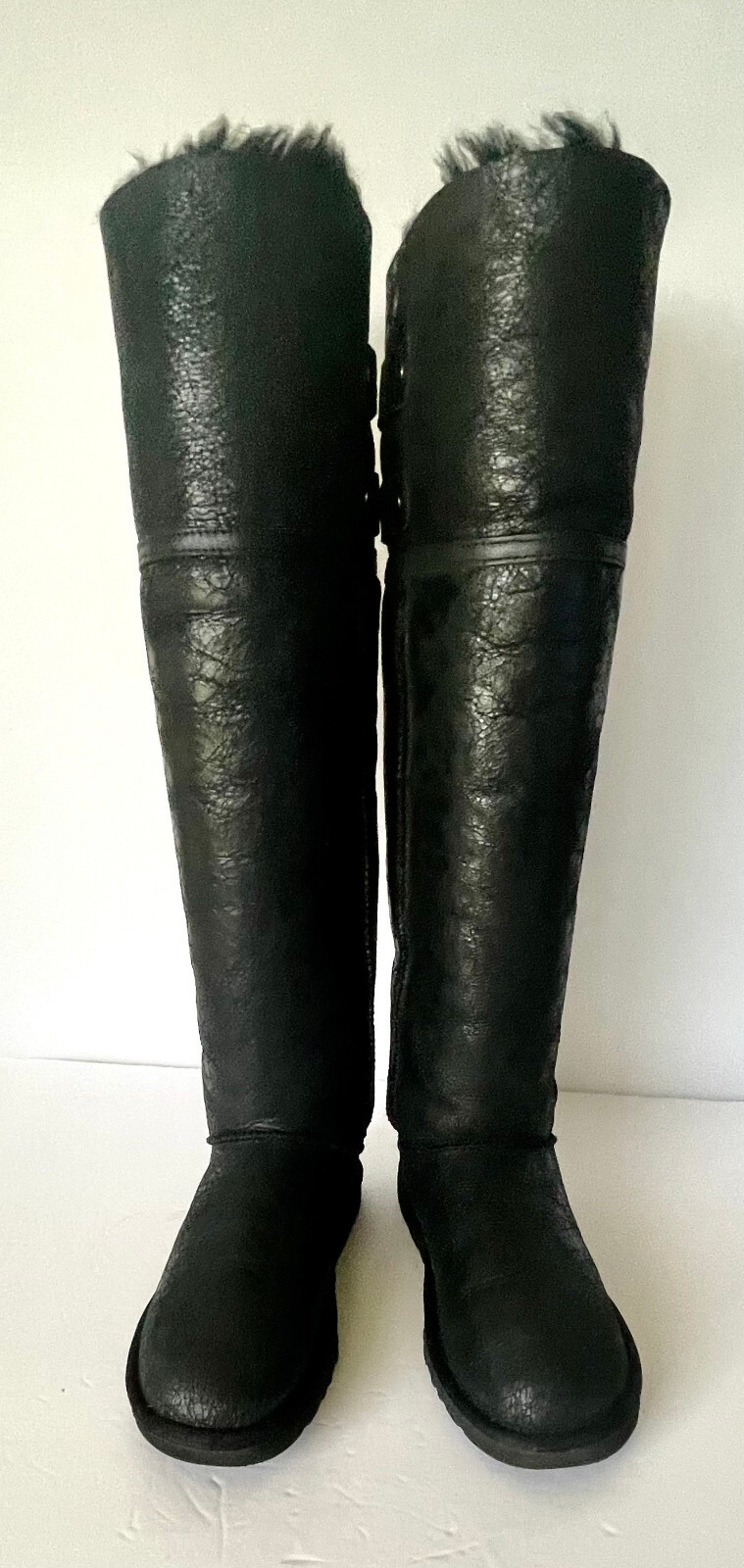 UGG DEVANDRA BLACK LEATHER BOMBER OVER THE KNEE WOMEN BOOTS SIZE US 6