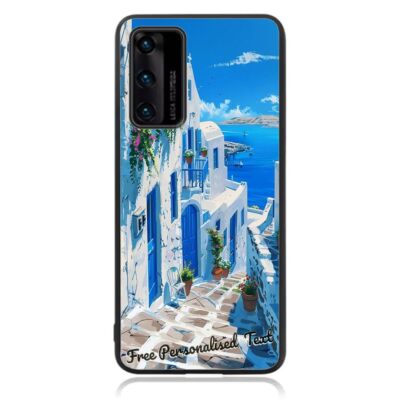 Personalised Text Back Case For Huawei Phone Series - Santorini Greece Landscape