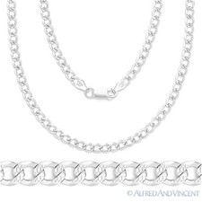 Cuban Curb Diamond-Cut Pave 3.9mm Link Italy .925 Sterling Silver Chain Necklace