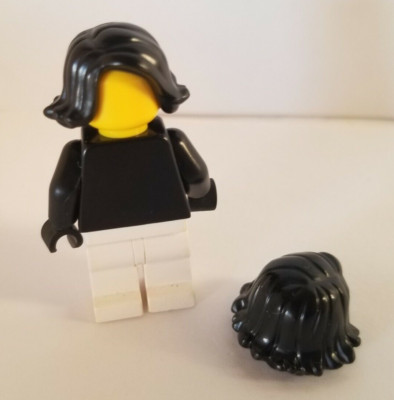 LEGO Minifigure Black Hair Flipped Curled Up Parted Short Fancy Mom Teacher Wig
