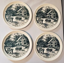 Royal Currier and Ives Blue Dessert Pie Plate 7.5" Set of 4