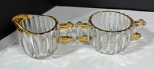 Vintage Jeanette Glass National Creamer and Sugar Embellished Gold (2) Piece Set