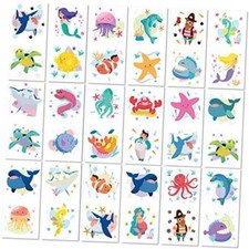 Cute Ocean Animals 36 Temporary Fake Tattoo Set, 18 Individually Wrapped