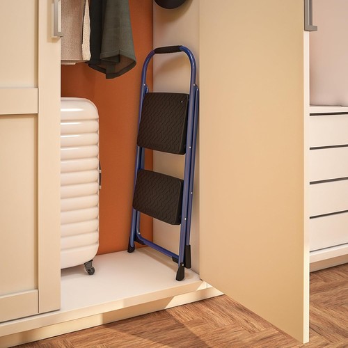 2-Step Steel Step Stool with Rubber Grip - Lightweight & Foldable Blue Design - Picture 5 of 10