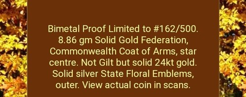 2001 Australia $20 Centenary Federation BiMetal Gold/Silver Proof Coin #162/500 - Picture 10 of 12