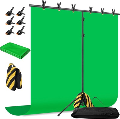 Green Screen Backdrop with Stand, 8x7.2ft Portable Greenscreen Background with