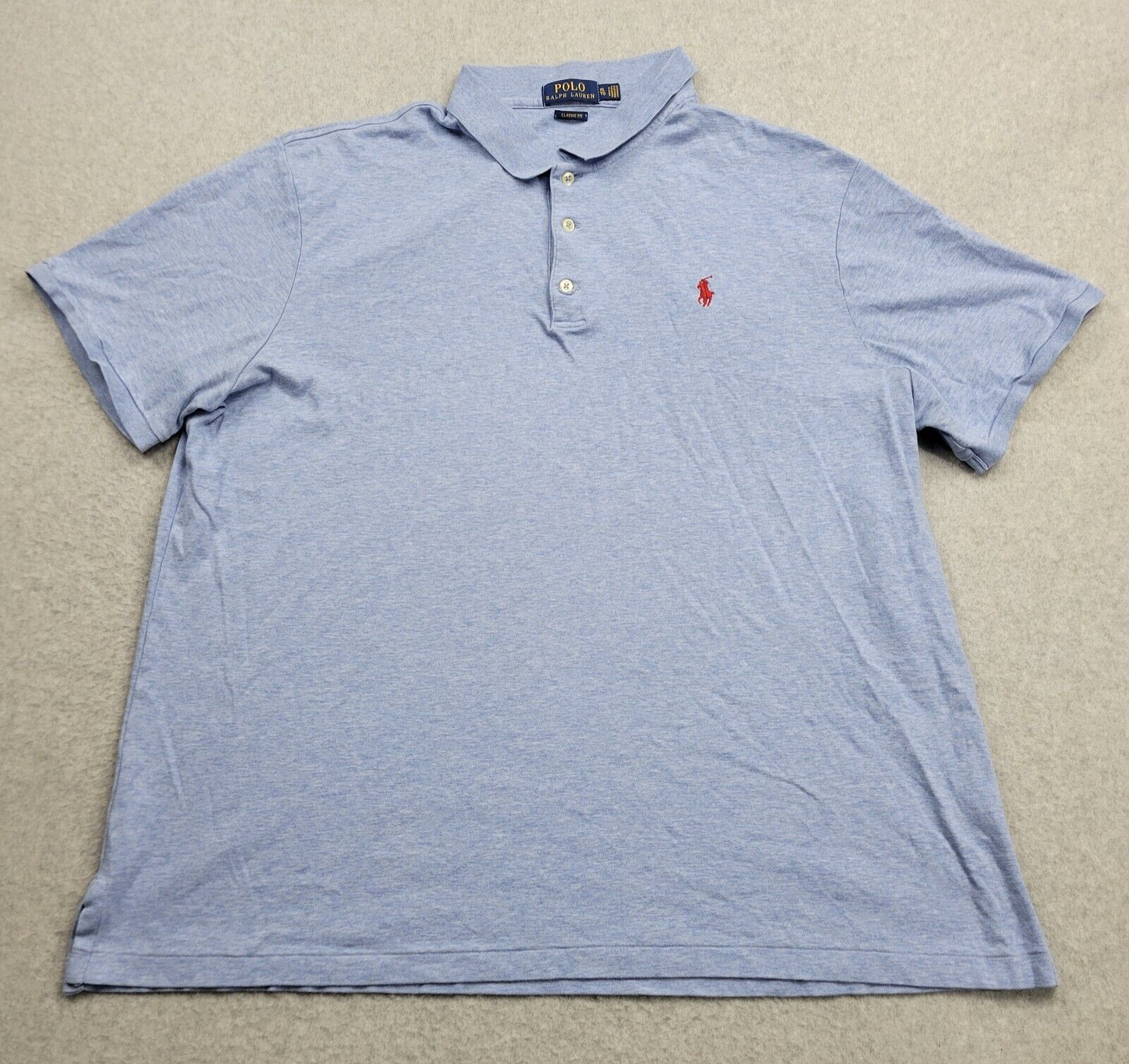 Polo Ralph Lauren camicia uomo XL blu rugby vestibilità classica manica corta rosso pony