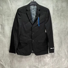 PERRY ELLIS PORTFOLIO Black Textured Stretch Slim-Fit Two-Button Regular Suit 