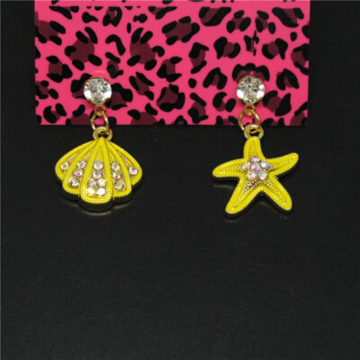 Hot Yellow Enamel Cute Starfish Shell Crystal Fashion Lady Women Stand Earring