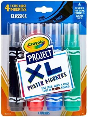 Crayola XL Poster Markers, Assorted Colors, School Supplies, 4 Counts