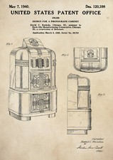 Patent Print - Jukebox - Rockola - 1940s - Vintage Poster Wall Art - A4