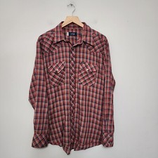 Vintage Wrangler 90's 80's Red Plaid Pearl Snap Western Shirt Size Large