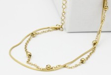 Women Titanium Stainless Steel Gold Smooth Bead Double Chain Hand Bracelet 6-8"