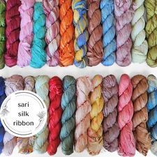 sari silk ribbons, yarn recycled raw edge fibre, weaving macrame gift wrapping